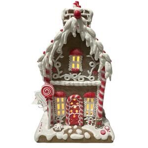 Gingerbread House PEPPERMINT Light Up Battery Operated 12”high x7”x7” NWT